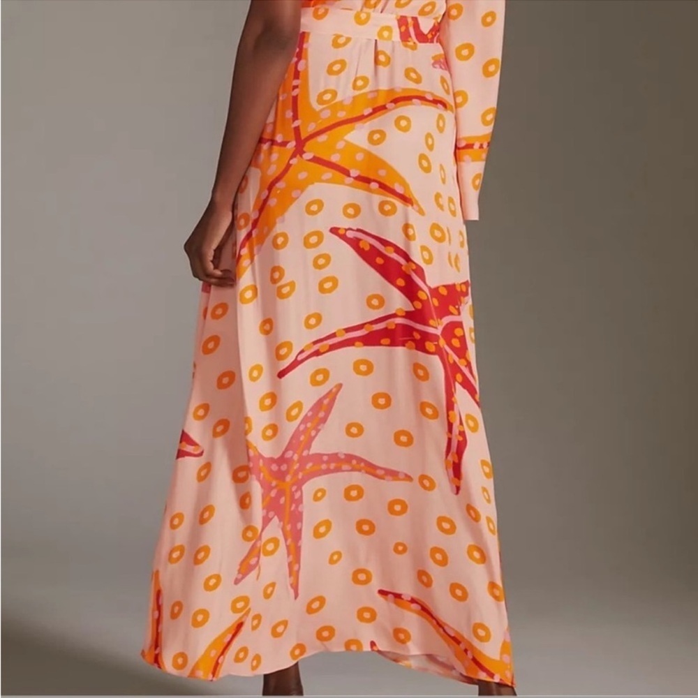 Anthropologie Farm Rio One Shoulder Starfish Maxi Dress Orange Size Small NWT - Picture 7 of 10